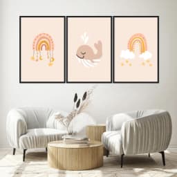 Kit Quadros Decorativos Baleia E Arco Íris