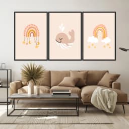 Kit Quadros Decorativos Baleia E Arco Íris