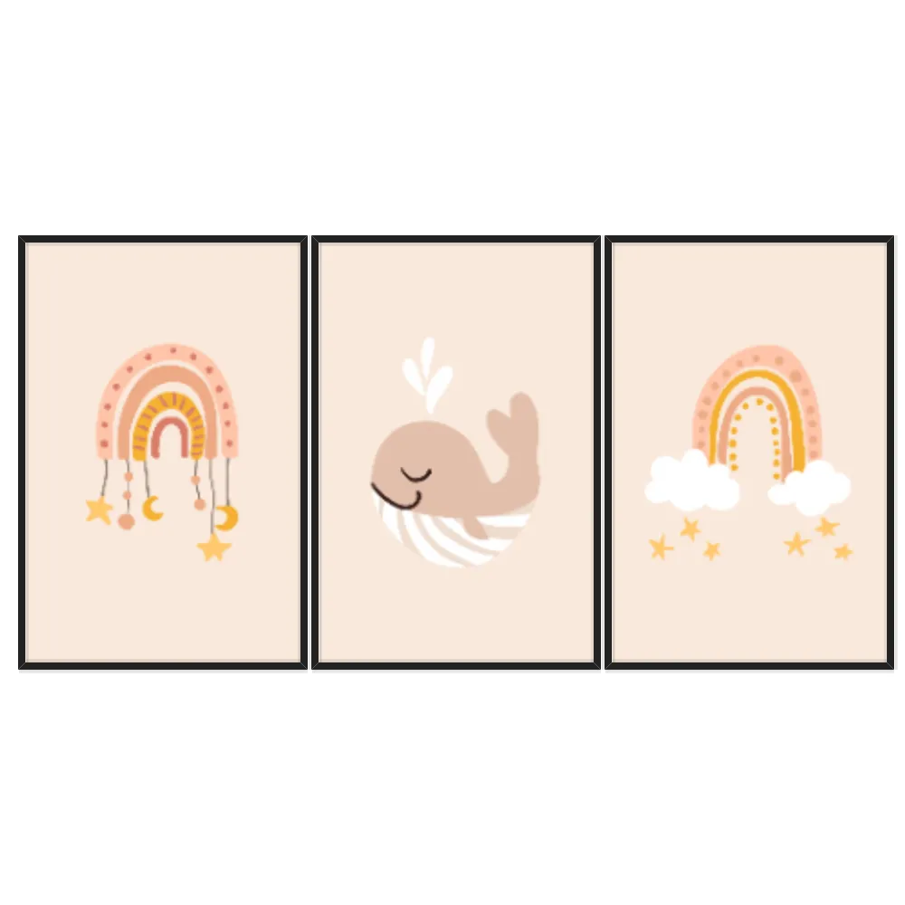 Kit Quadros Decorativos Baleia E Arco Íris