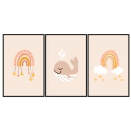 Kit Quadros Decorativos Baleia E Arco Íris