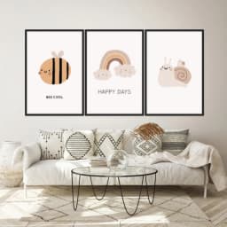 Kit Quadros Decorativos Abelha Caracol E Arco Íris