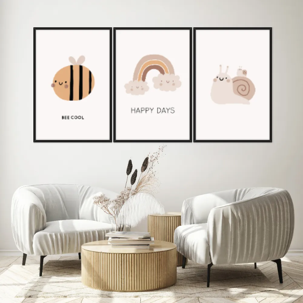Kit Quadros Decorativos Abelha Caracol E Arco Íris