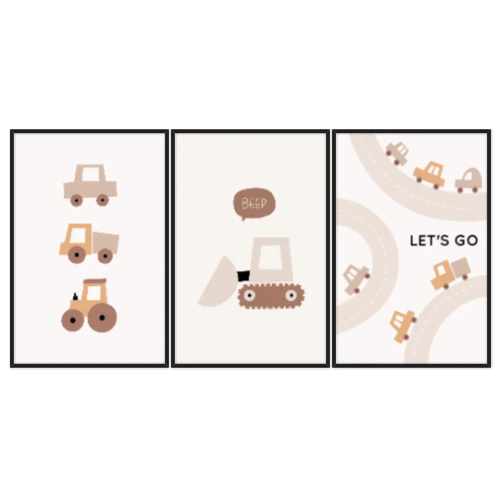 Kit Quadros Decorativos Carrinhos