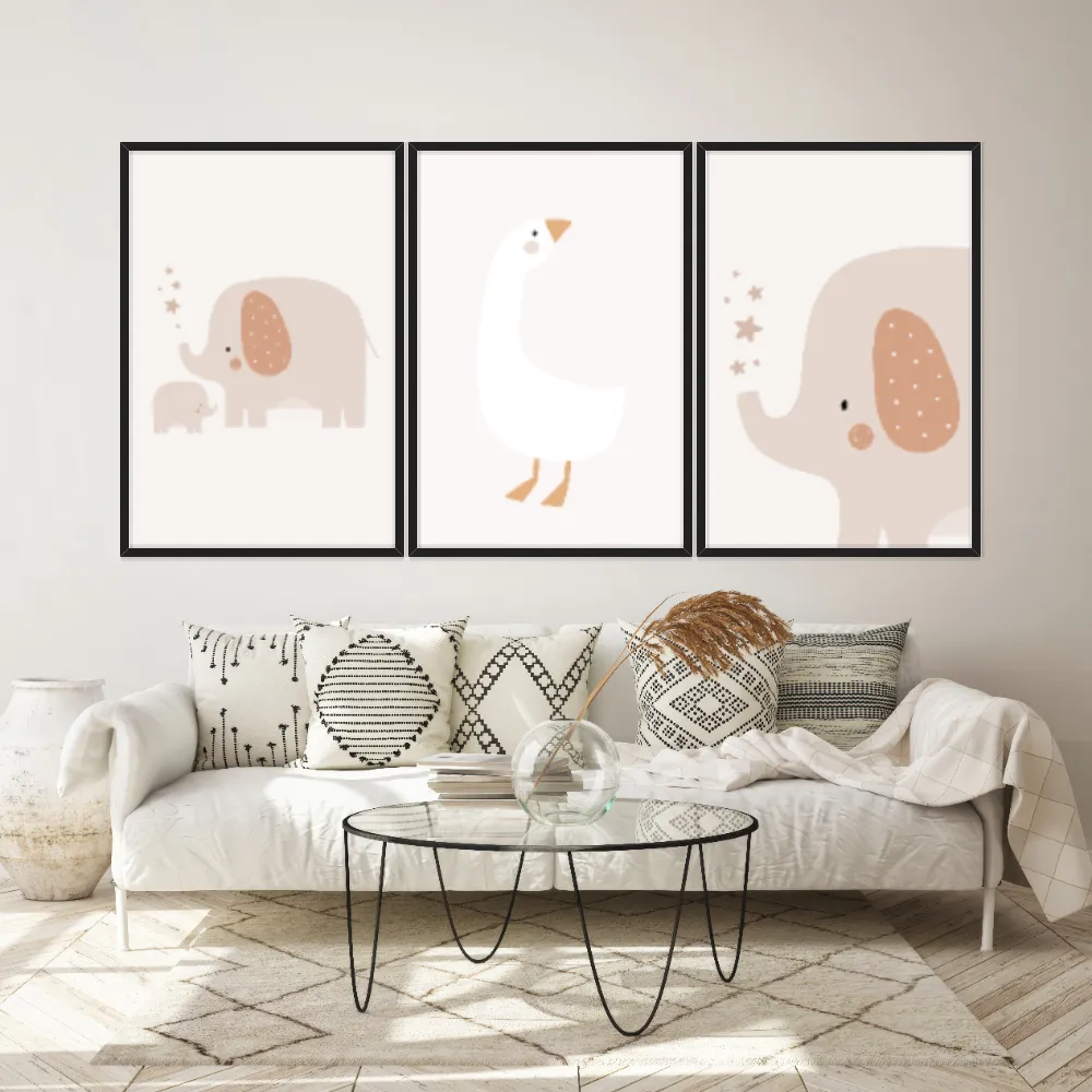 Kit Quadros Decorativos Pato E Elefantes