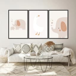 Kit Quadros Decorativos Pato E Elefantes