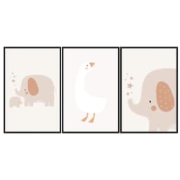 Kit Quadros Decorativos Pato E Elefantes