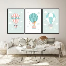 Kit Quadros Decorativos Balões Com Animais
