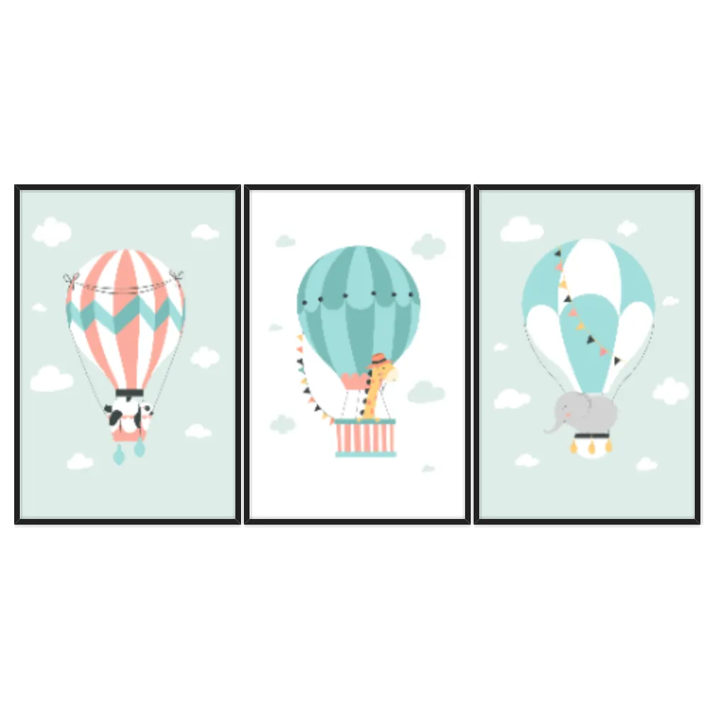 Kit Quadros Decorativos Balões Com Animais