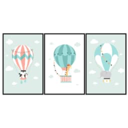 Kit Quadros Decorativos Balões Com Animais