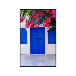 Quadro Decorativo Porta Azul Com Rosas