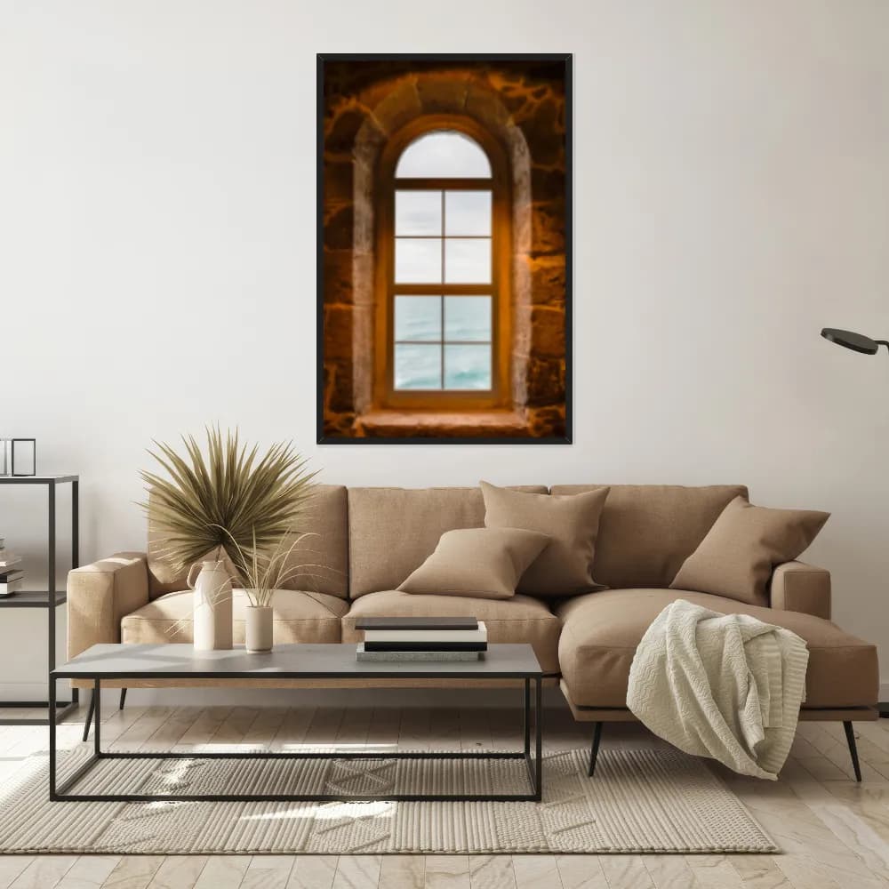 Quadro Decorativo Janela Com Vista Para O Mar