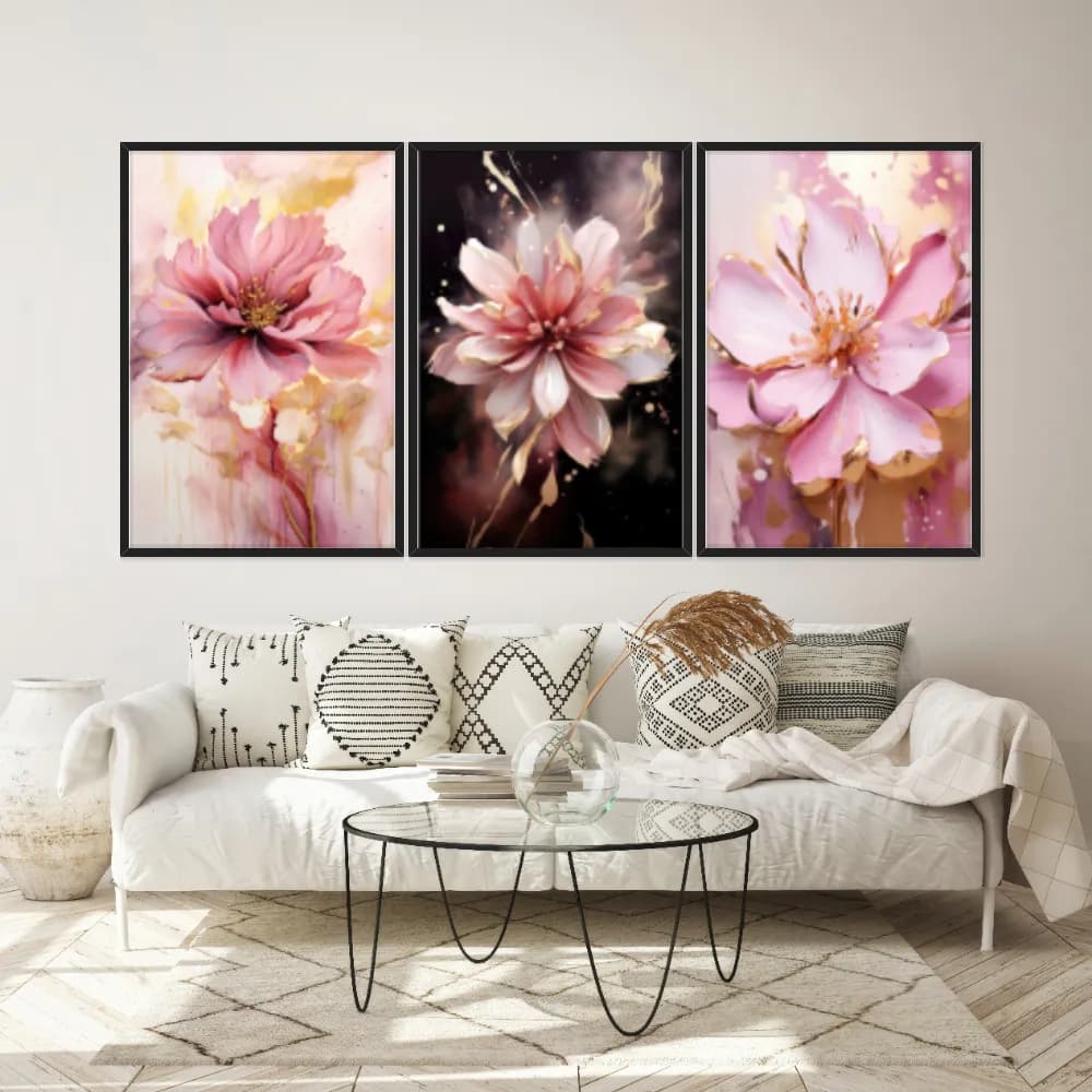 Kit Quadros Decorativos Flor Rosa