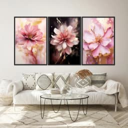 Kit Quadros Decorativos Flor Rosa