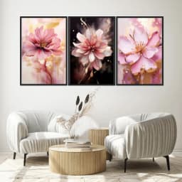 Kit Quadros Decorativos Flor Rosa
