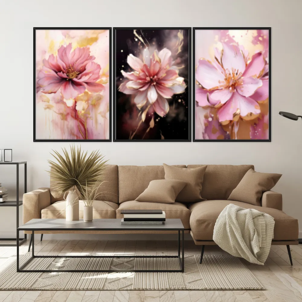 Kit Quadros Decorativos Flor Rosa