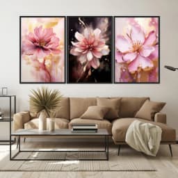 Kit Quadros Decorativos Flor Rosa