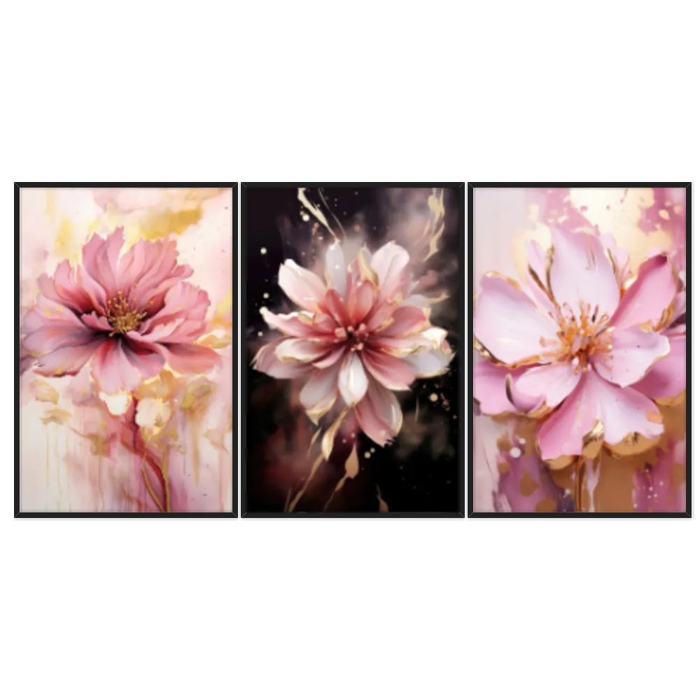 Kit Quadros Decorativos Flor Rosa