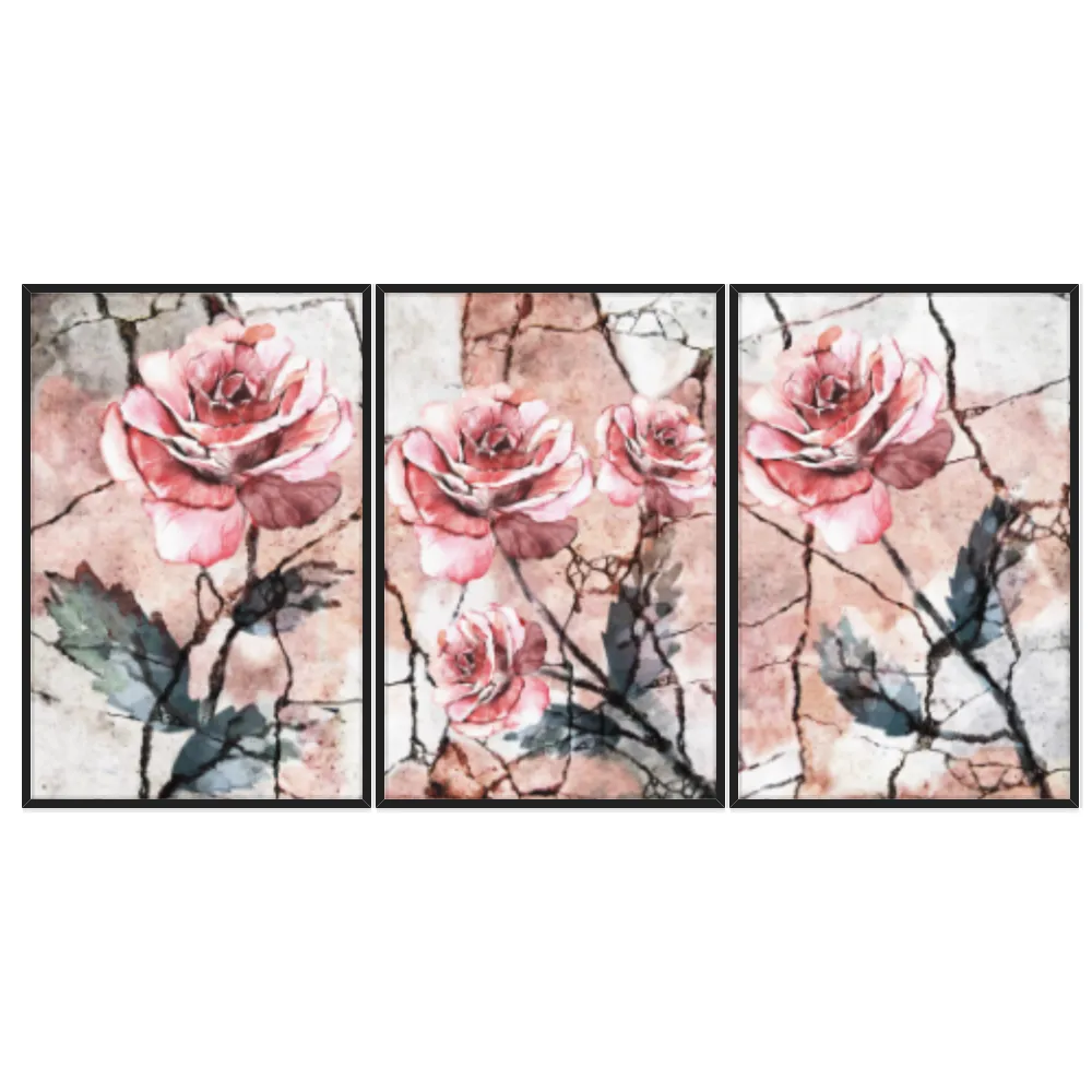 Kit Quadros Decorativos Flor Rosa