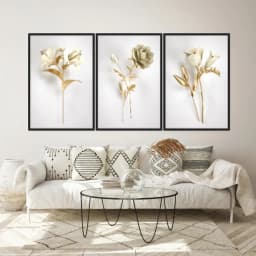 Kit Quadros Decorativos Flor Dourada