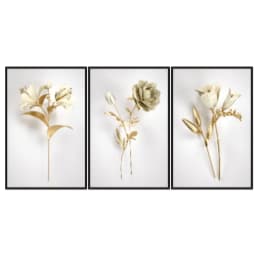 Kit Quadros Decorativos Flor Dourada